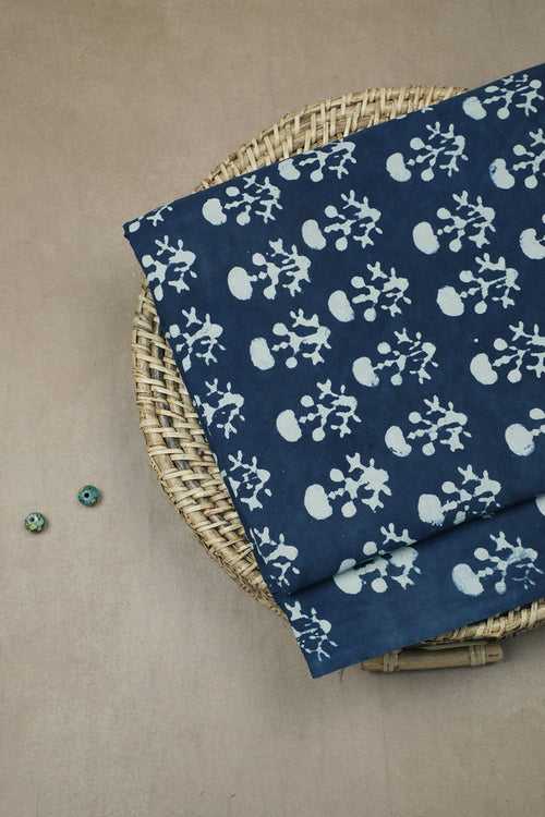 Florets on Indigo Block Printed Cotton Fabric