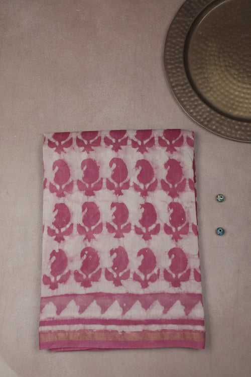 Paisley Butta on Cream Block Printed Silk Cotton Saree
