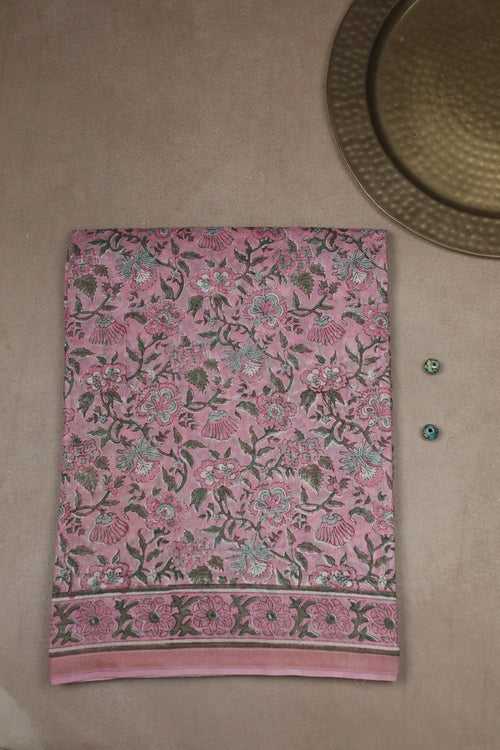 Floral Garden Block Printed Silk Cotton Saree