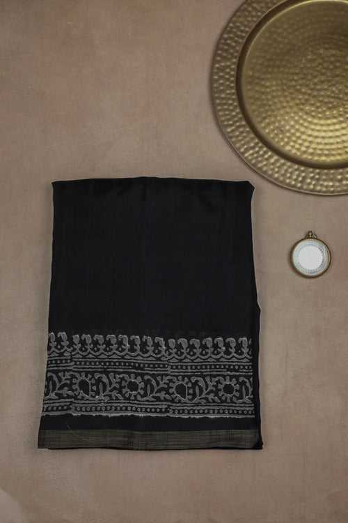 Black Block Printed Chanderi Saree