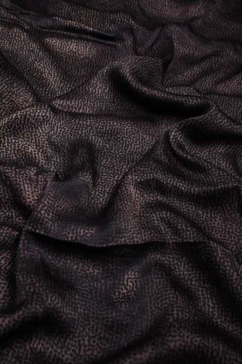 Black Patterned Block Printed Modal Silk Fabric