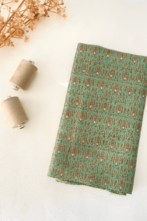 Aqua Green Handloom Pure Katan Silk Gold Zari Brocade Banarasi Fabric