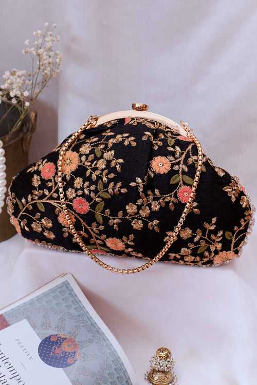 Floral creeper vintage purse - Black