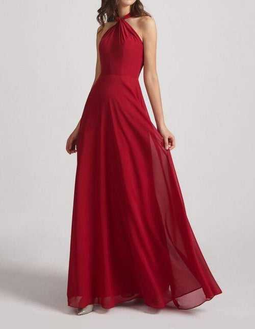 Maroon Red Cross Neck Backless Maxi Dress