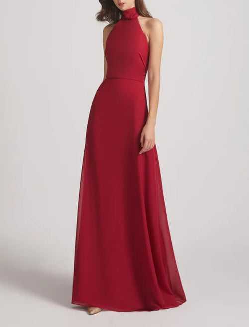 Maroon Red High Neck Halter Maxi Dress