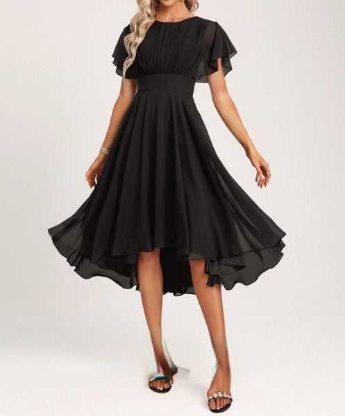 Black Midi Georgette Panther Dress