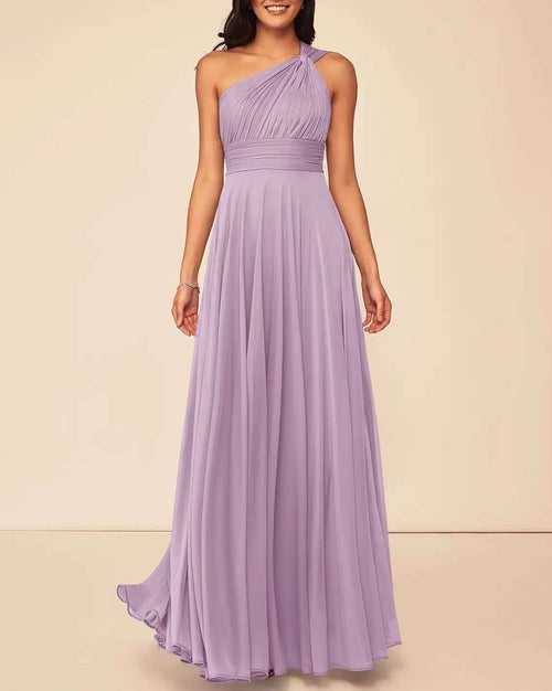 Lilac One-Shoulder Drape Georgette Maxi Dress