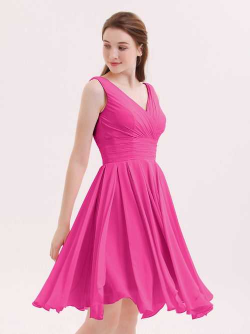 Hot Pink V Neck Midi Dress