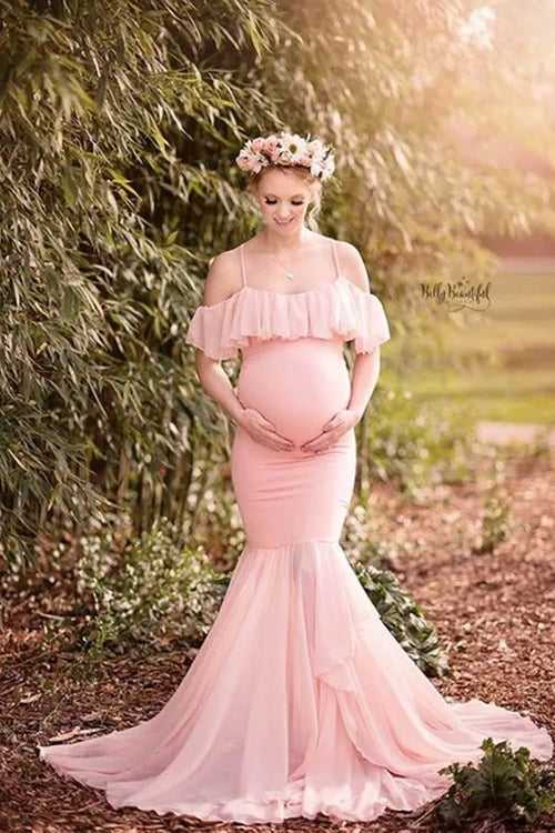 Peach Pink Photoshoot Mermaid Maternity Dress