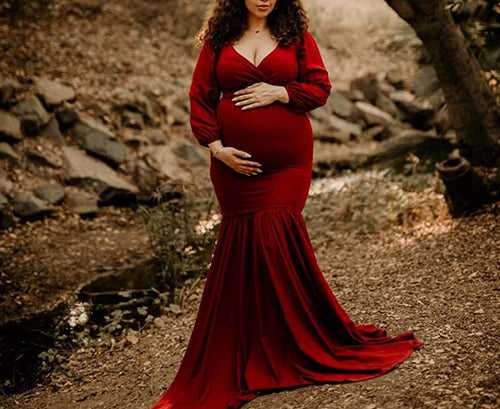 Maroon Red Lycra Maternity Dress