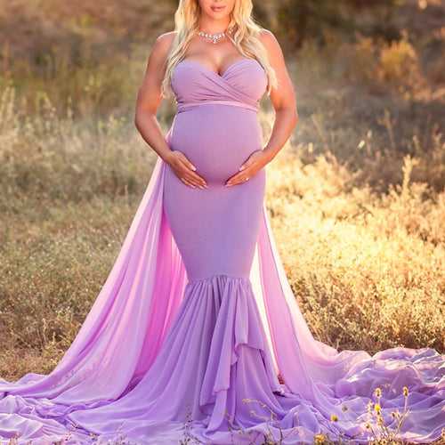 Lavender Off Shoulder Maternity Solid Color Strapless Photo Dress