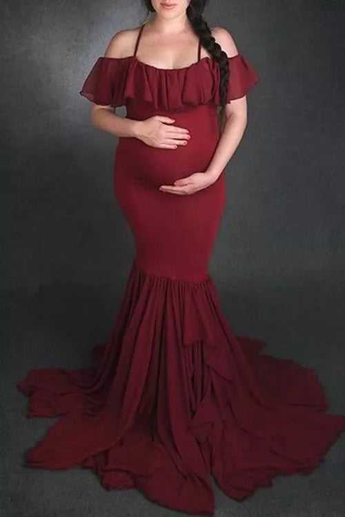 Maroon Lycra Maternity Dress