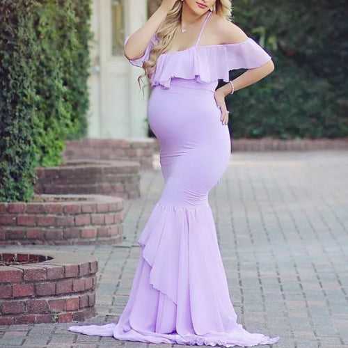Lilac Neck Ruffled Maternity Lycra and Georgette Dress