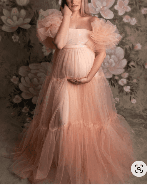 Peach Net Ruffled Maternity Gown