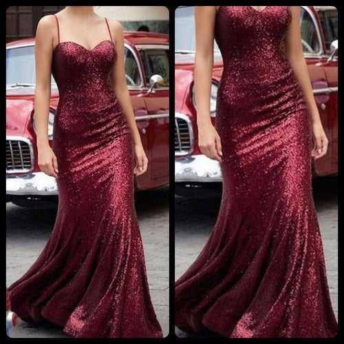 Maroon Sequins Spaghetti Strap Dress