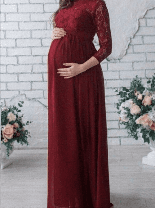 Maroon Lace Enigma Maternity Dress