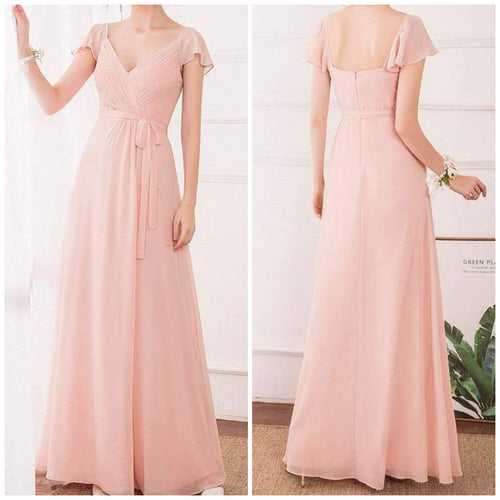 Women's Elegant A-Line Ruffles Sleeve Georgette Bridesmaid Dress