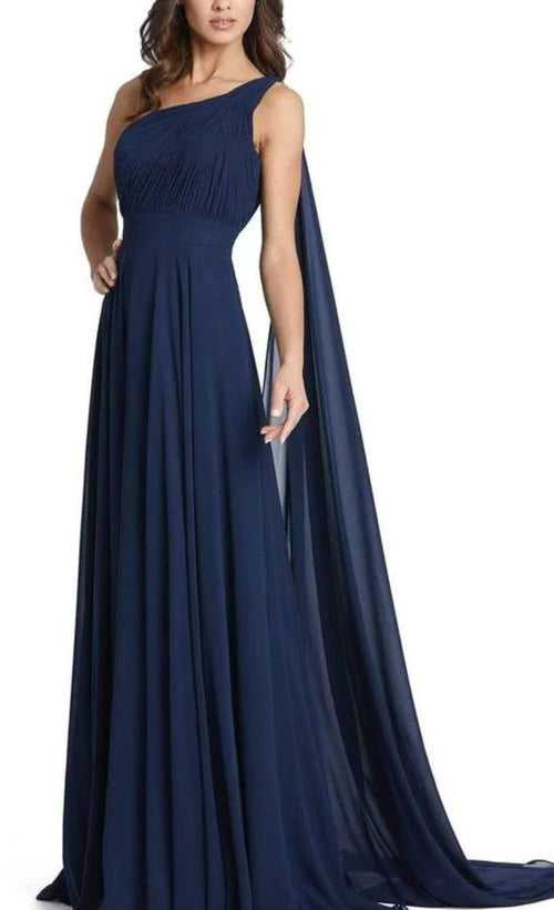 Navy Blue One Shoulder Draped Maxi Dress