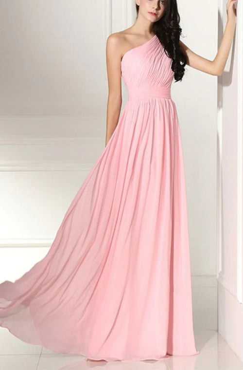 Baby Pink One Shoulder Draped Maxi Dress