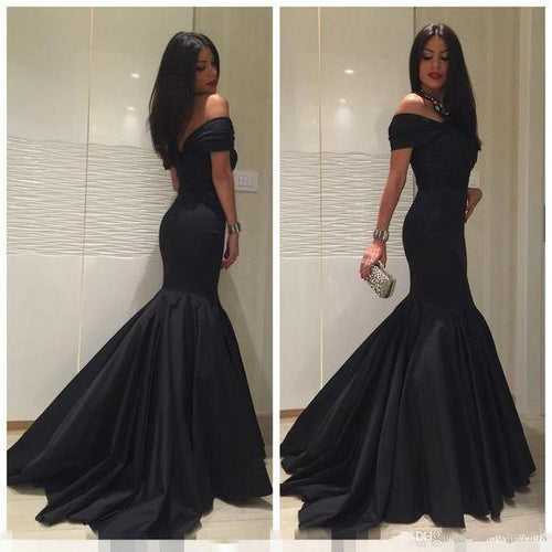 Black Off Shoulder Fishtail Cut Black Formal Gown