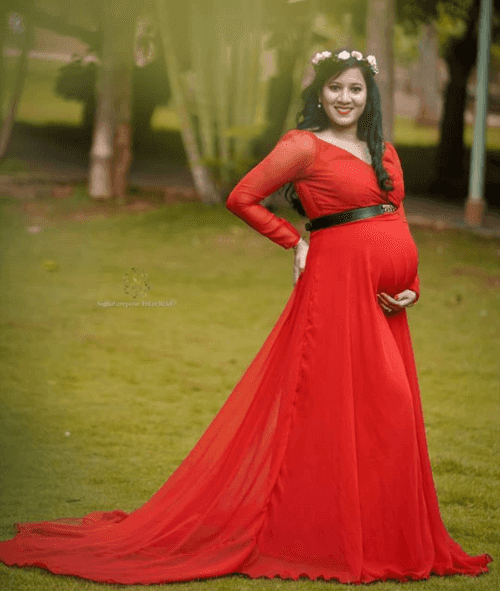 Magnolia Red Maternity Maxi Dress (For Shoots and Regular Wear)