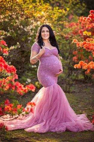 Lilac Lace and Net Maternity Dress