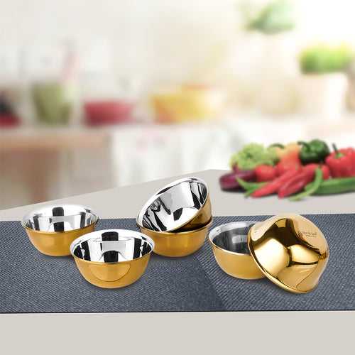 Stainless Steel 6 PCS Small Bowl with Gold PVD Coating Signature - Shiny