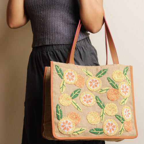 Flower Jute Tote Bag