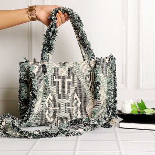 Rumpled Grey Jacquard Tote