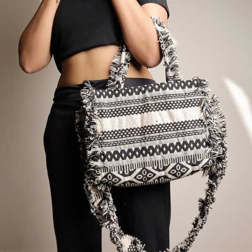 Rumpled Black & White Tote