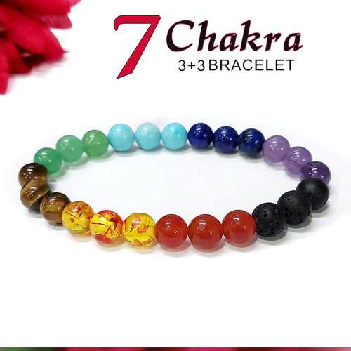 Certified 7 Chakra 8mm Natural Stone Bracelet - Design 2