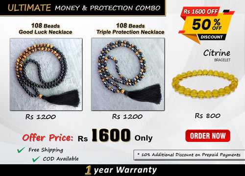 Ultimate Protection and Wealth Combo - 108 Beads Necklace (2) - Citrine Bracelet (1)