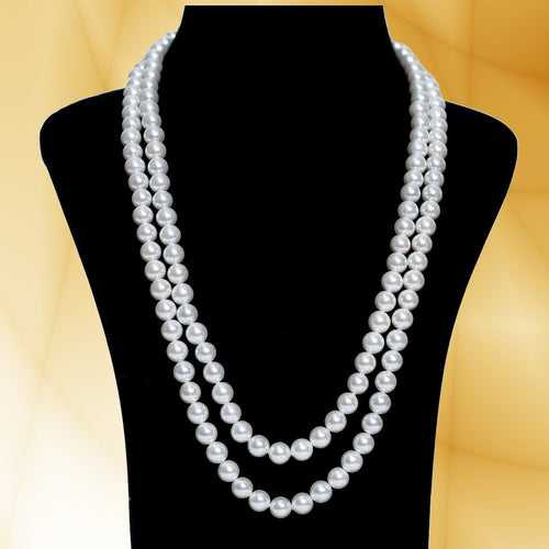 Imeora White 8mm Double Line Shell Pearl 22 inch Necklace