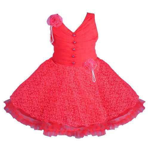 Girls Fit and Flare Flower Designed Frock Dress