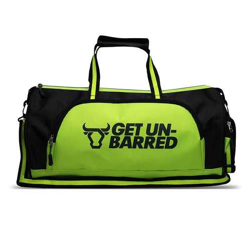 Get-Un-Barred Discover Duffle Bag for Gym & Sports with Side Pocket (Black+ Neon Green)