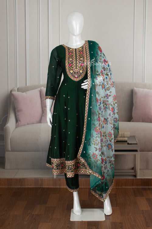 Green Colour Soft Silk Anarkali Suit Set