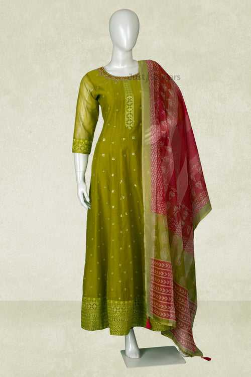 Olive Green Colour Anarkali Suit Set