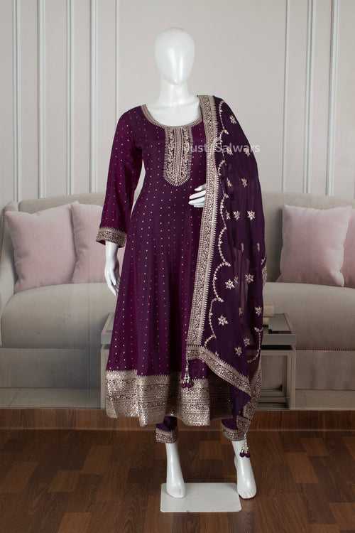 Purple Colour Soft Silk Anarkali Suit Set