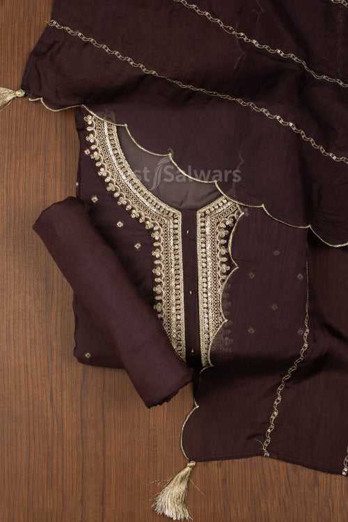 Purple Colour Organza Unstitched Dress Material