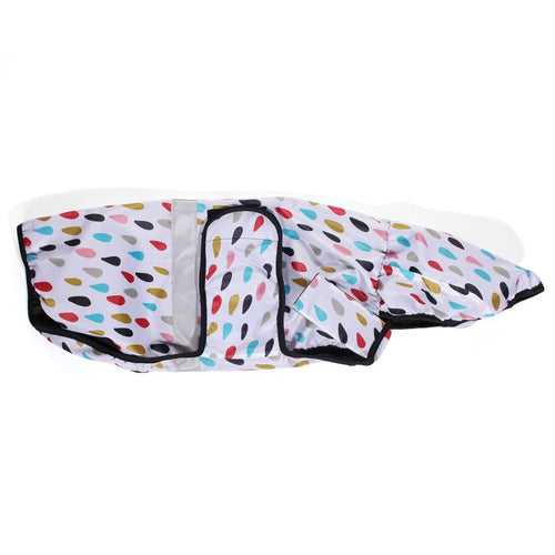 Dog Raincoat - Colourful Raindrops (White Printed)