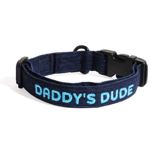 Daddy's Dude Embroidered Denim Dog Collar