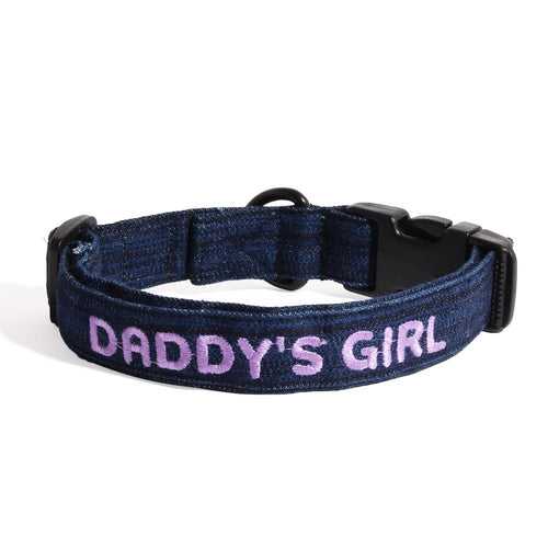Dog Collar Neck Belt - Daddy's Girl Embroidered Denim