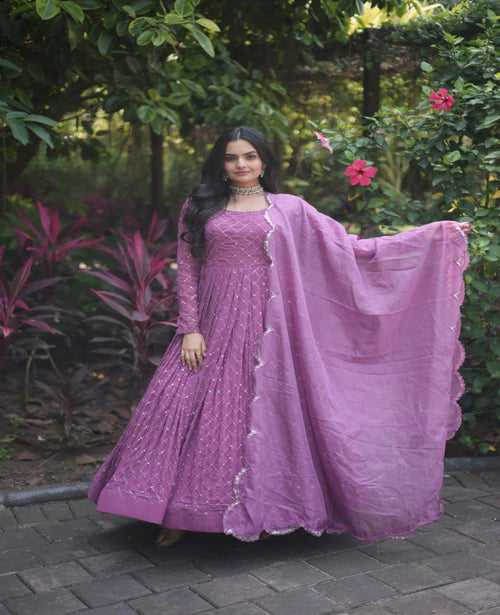 Faux Georgette Thread Embroidered Anarkali Gown
