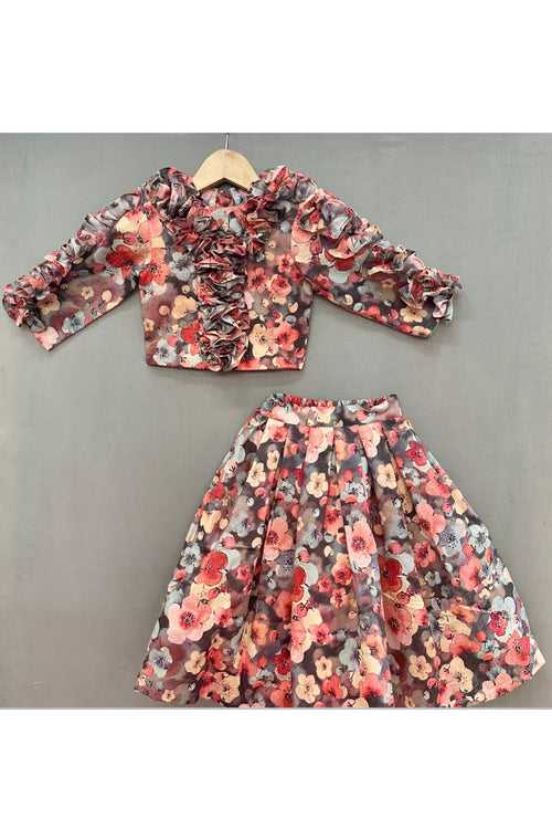 Multicolour Floral Co-ord Set with ruffles