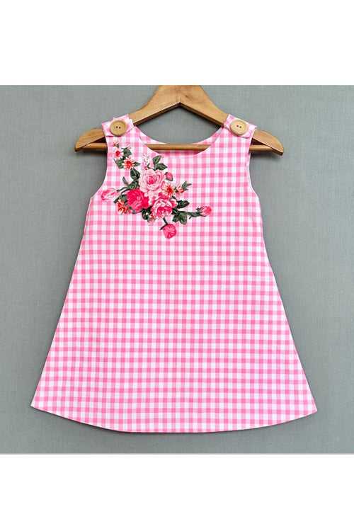 Pink Cotton Gingham Checks A-line dress