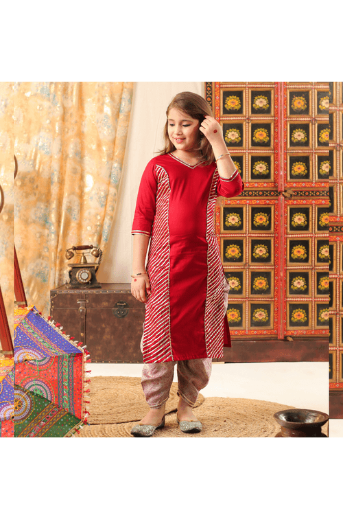 Maroon Gota Detailing Kurta With Dhoti Styled Pants Set