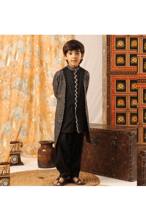 Black Gota Marodi Work Italian Cotton Kurta And Churidar Set