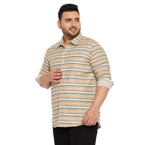 Men Plus Size Angle-Brown Striped Shirt