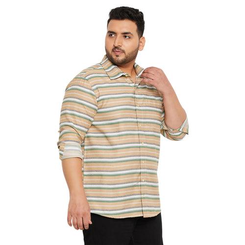 Men Plus Size Angle-Brown Striped Shirt