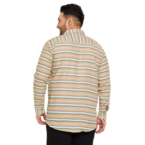 Men Plus Size Angle-Brown Striped Shirt